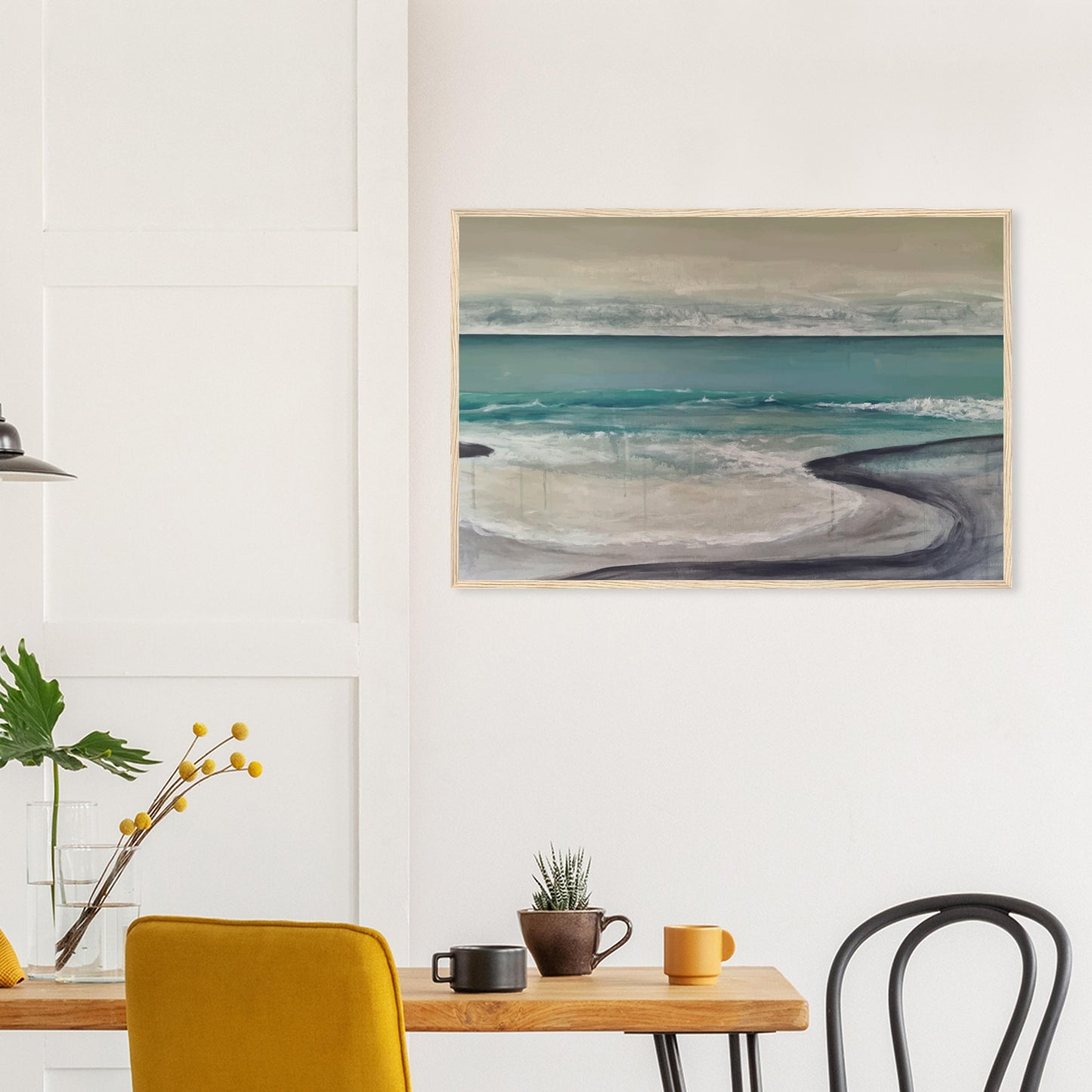 Artwork of Napier Beach with curved shoreline, turquoise sea and soft waves.