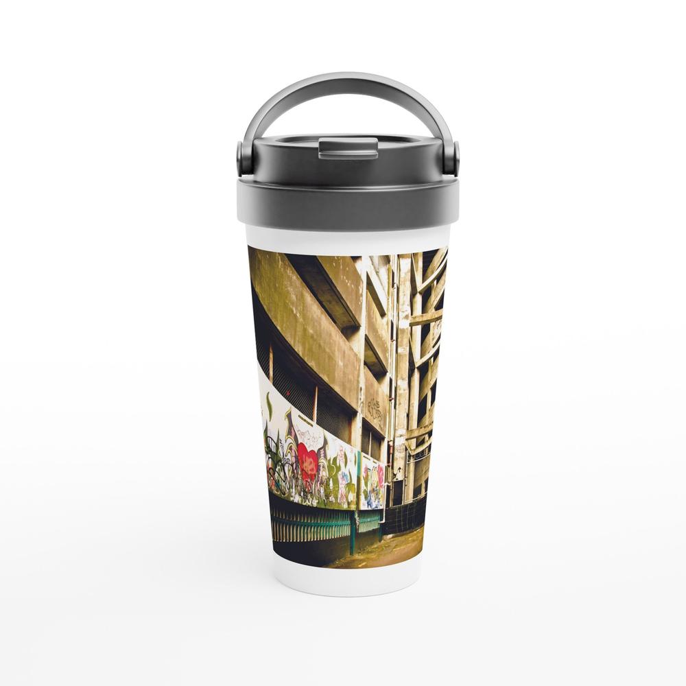 Designer stainless steel travel mug with artwork by NZ designer