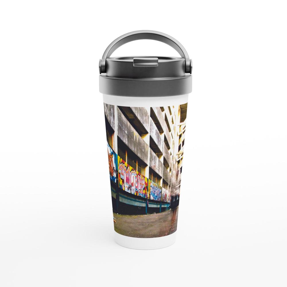 Designer stainless steel travel mug with artwork by NZ designer