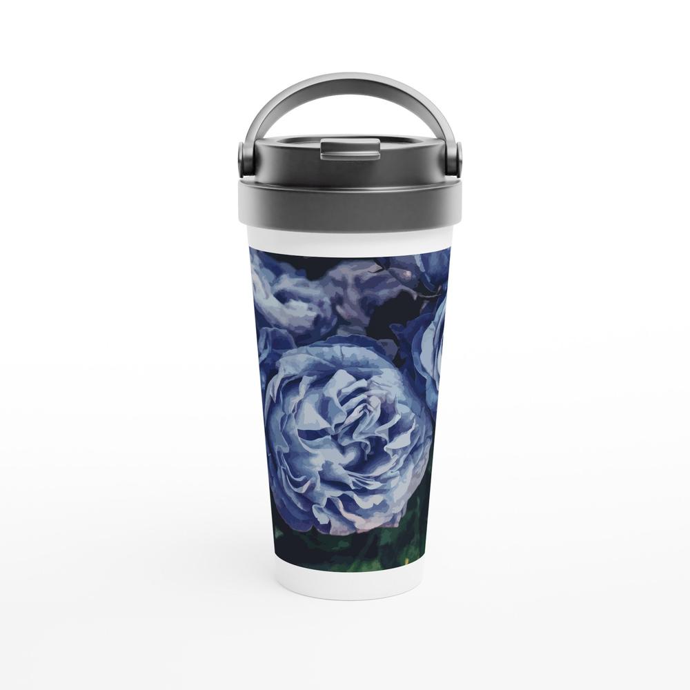 Designer stainless steel travel mug with artwork by NZ designer