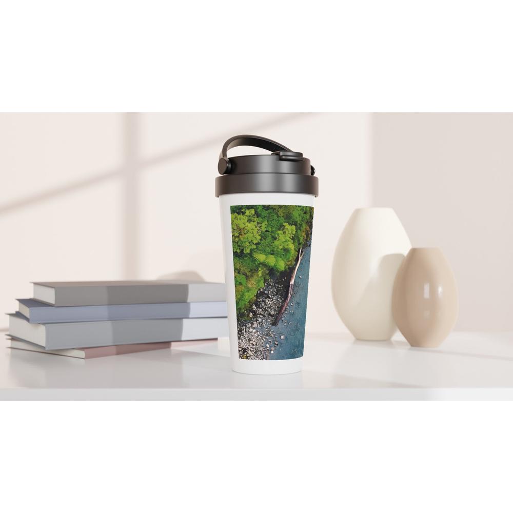 Designer stainless steel travel mug with artwork by NZ designer