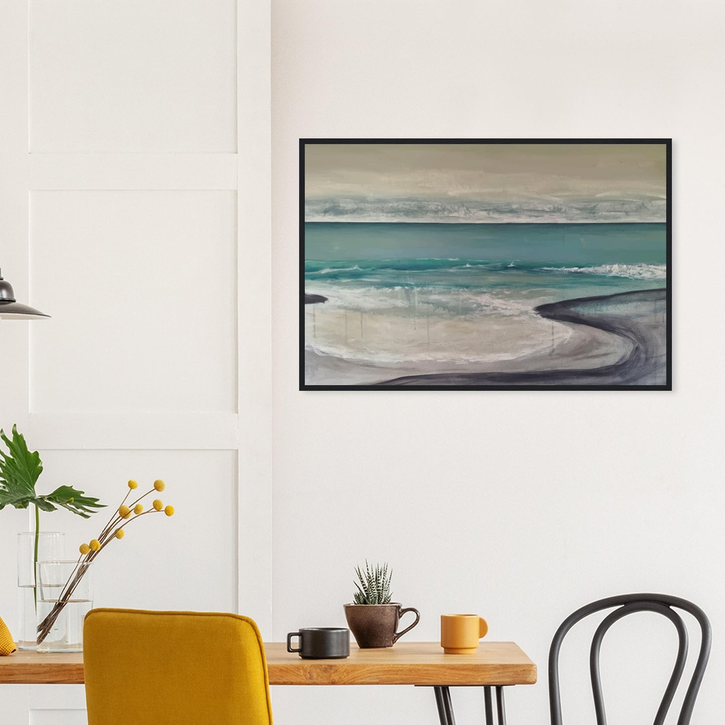 Artwork of Napier Beach with curved shoreline, turquoise sea and soft waves.