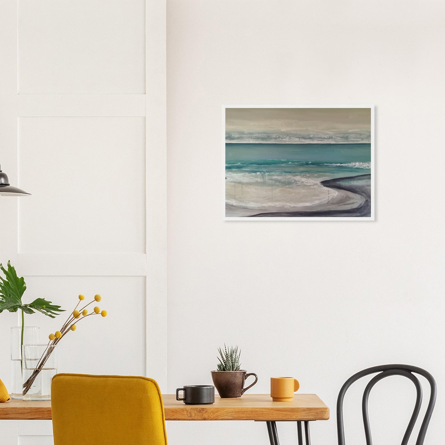 Artwork of Napier Beach with curved shoreline, turquoise sea and soft waves.