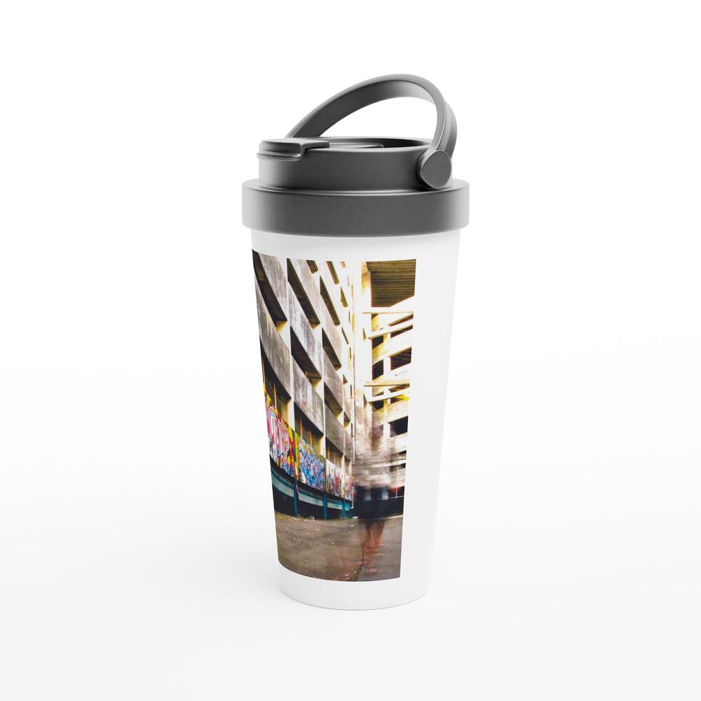 Designer stainless steel travel mug with artwork by NZ designer