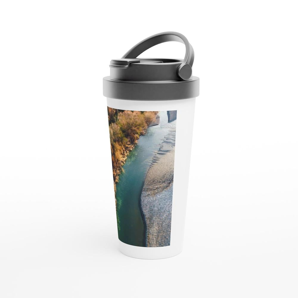 Designer stainless steel travel mug with artwork by NZ designer