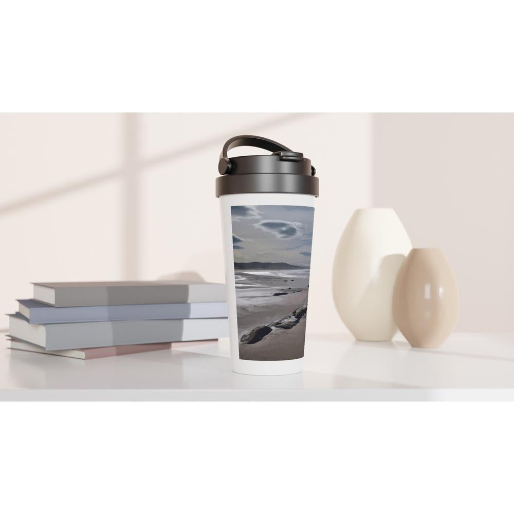 Designer stainless steel travel mug with artwork by NZ designer