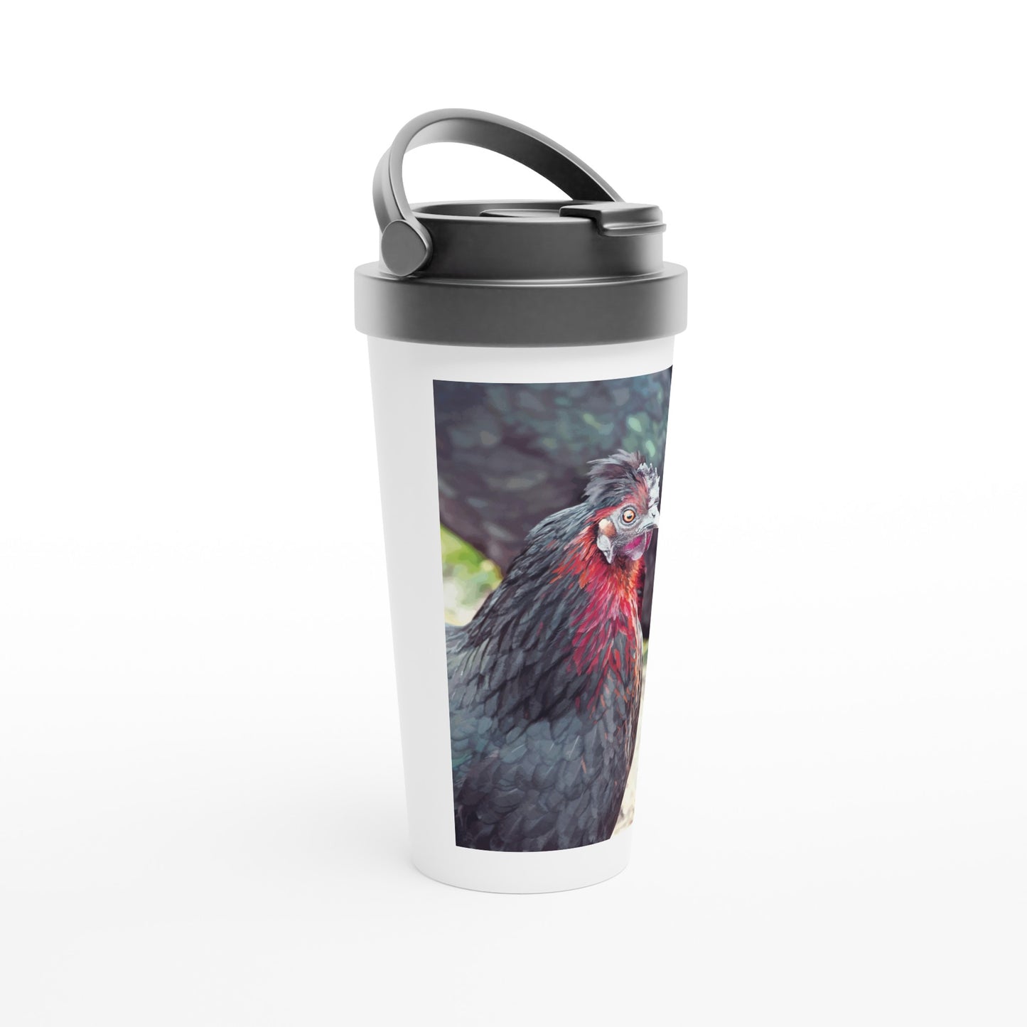 Designer stainless steel travel mug with artwork by NZ designer