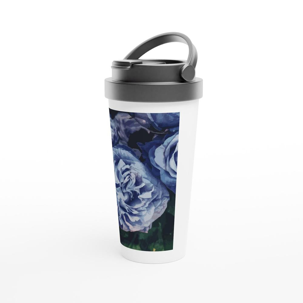 Designer stainless steel travel mug with artwork by NZ designer