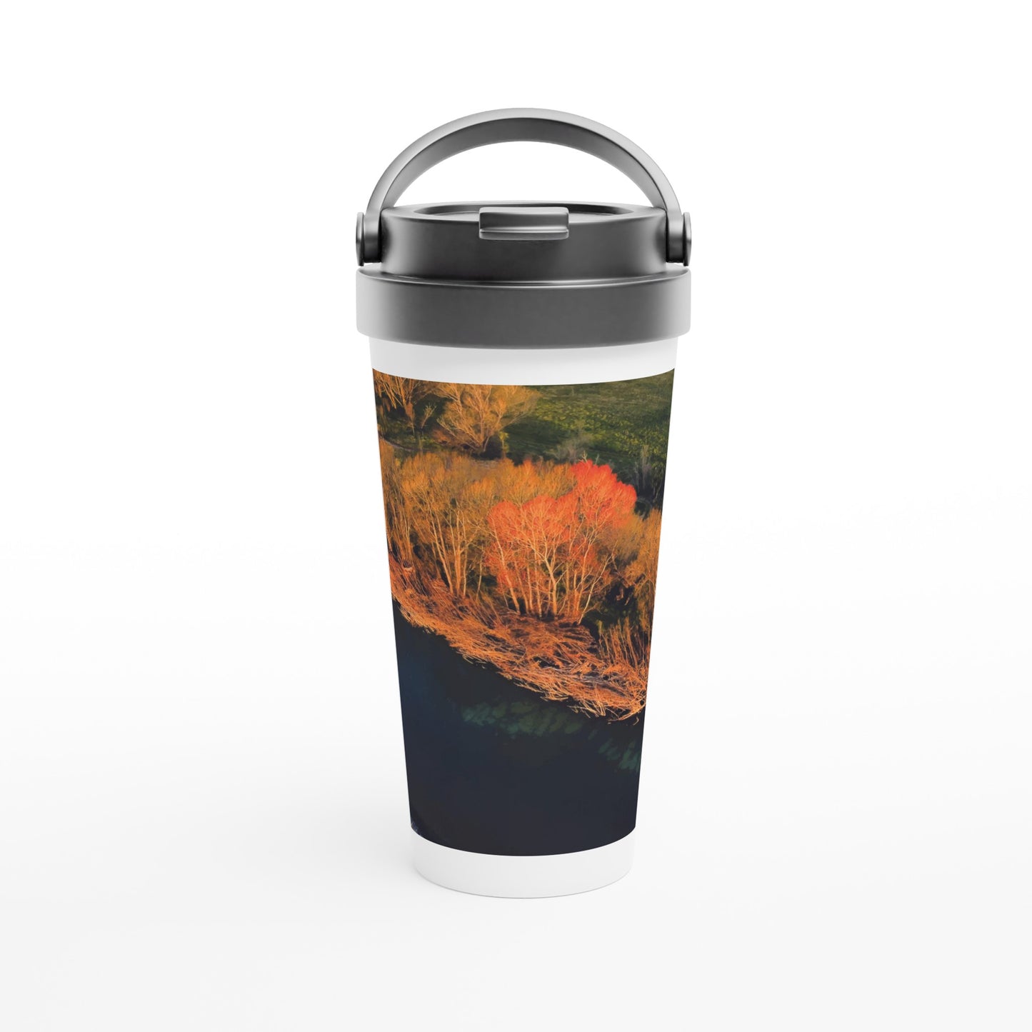 Designer stainless steel travel mug with artwork by NZ designer