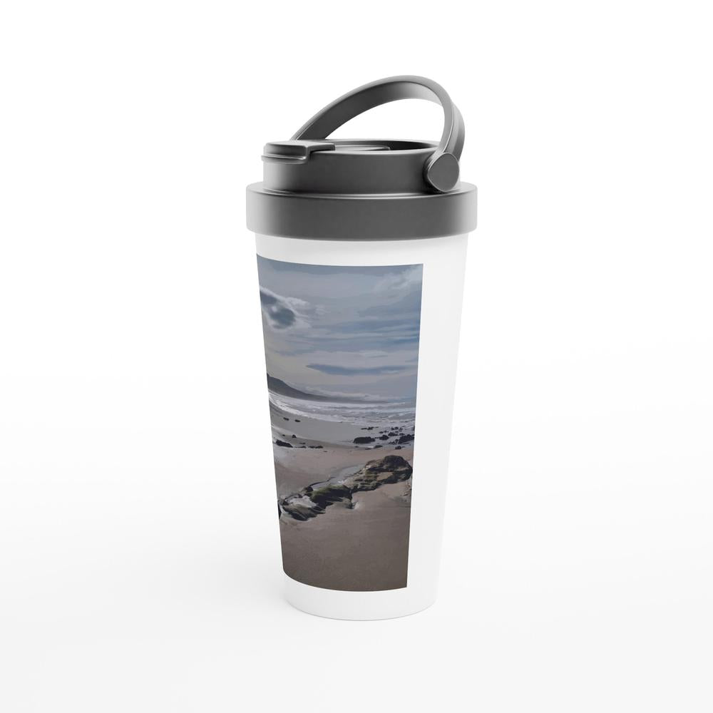 Designer stainless steel travel mug with artwork by NZ designer