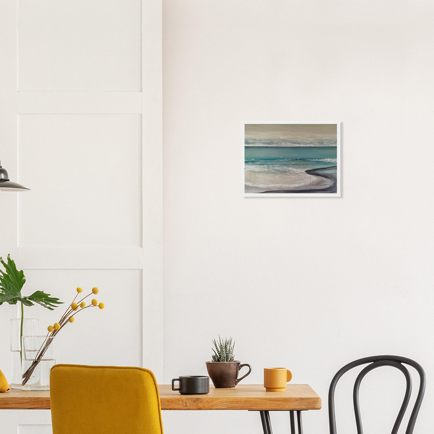 Artwork of Napier Beach with curved shoreline, turquoise sea and soft waves.