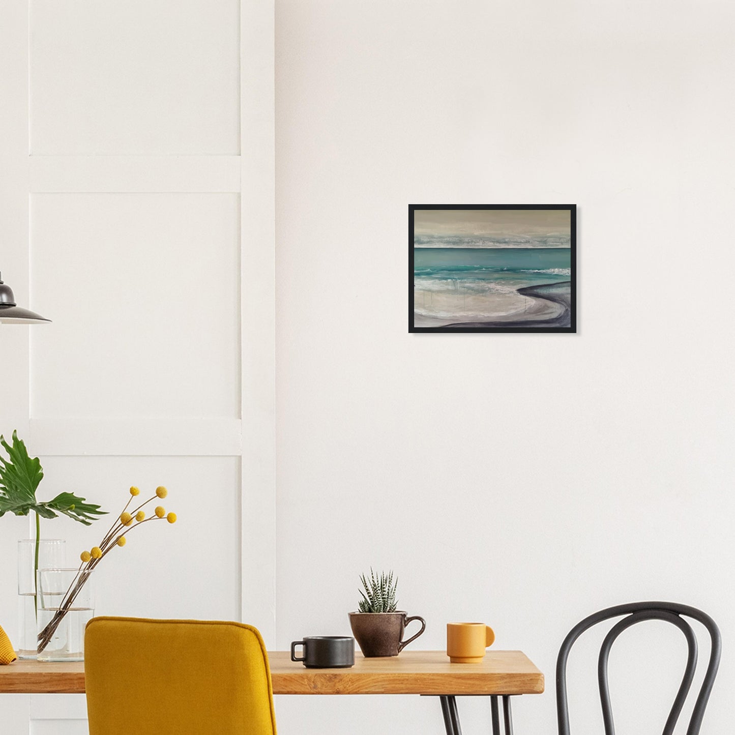 Artwork of Napier Beach with curved shoreline, turquoise sea and soft waves.