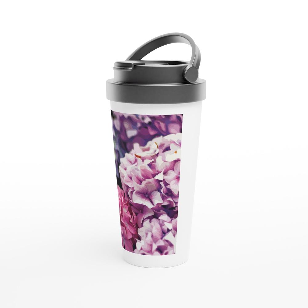Designer stainless steel travel mug with artwork by NZ designer
