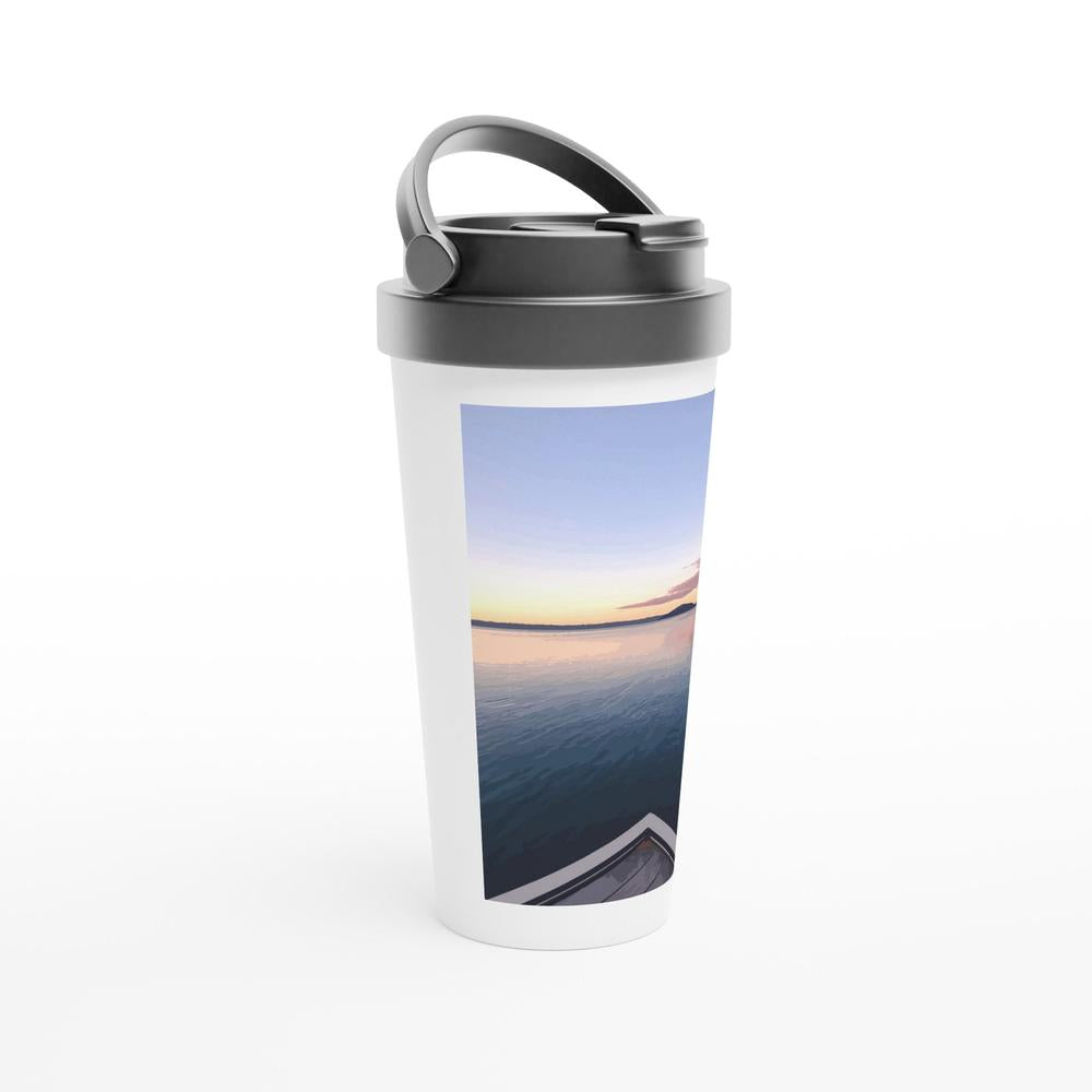Designer stainless steel travel mug with artwork by NZ designer