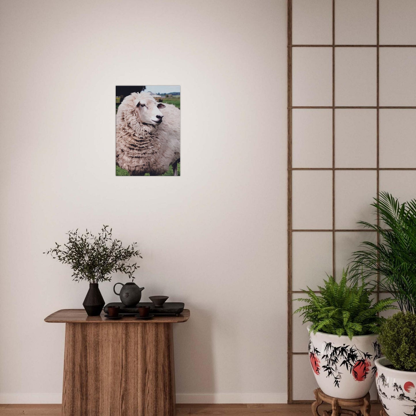 Close-up artwork of a fluffy sheep with a confident look, full of rural charm and Kiwi personality.