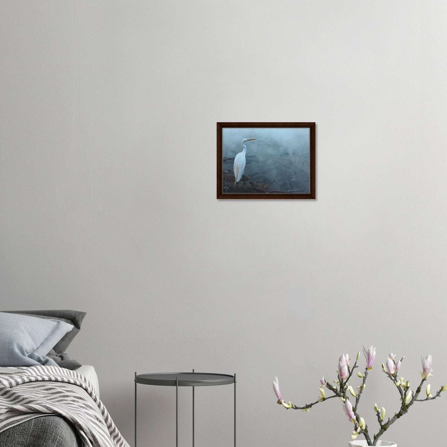 'Grace in the mist' captures the graceful presence of the Kōtuku (white heron) standing still on the edge of a steaming geothermal pool.