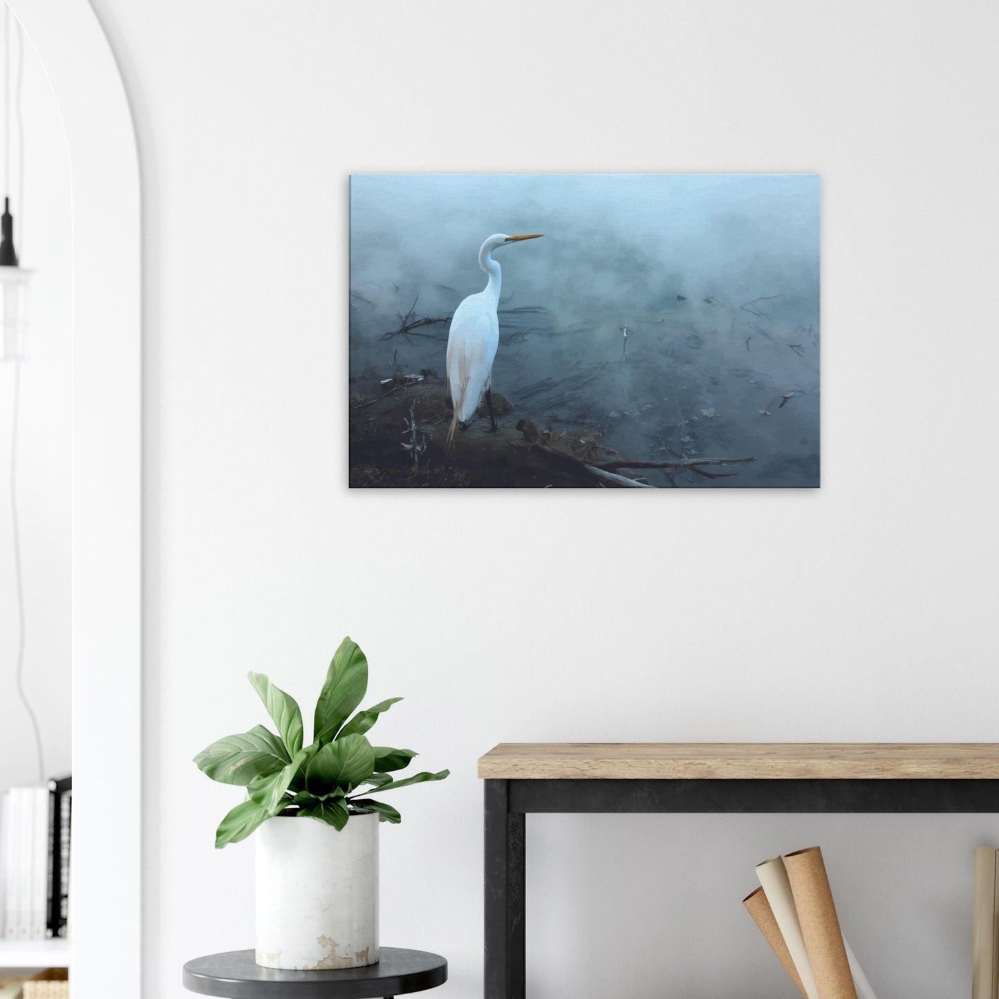 'Grace in the mist' captures the graceful presence of the Kōtuku (white heron) standing still on the edge of a steaming geothermal pool.
