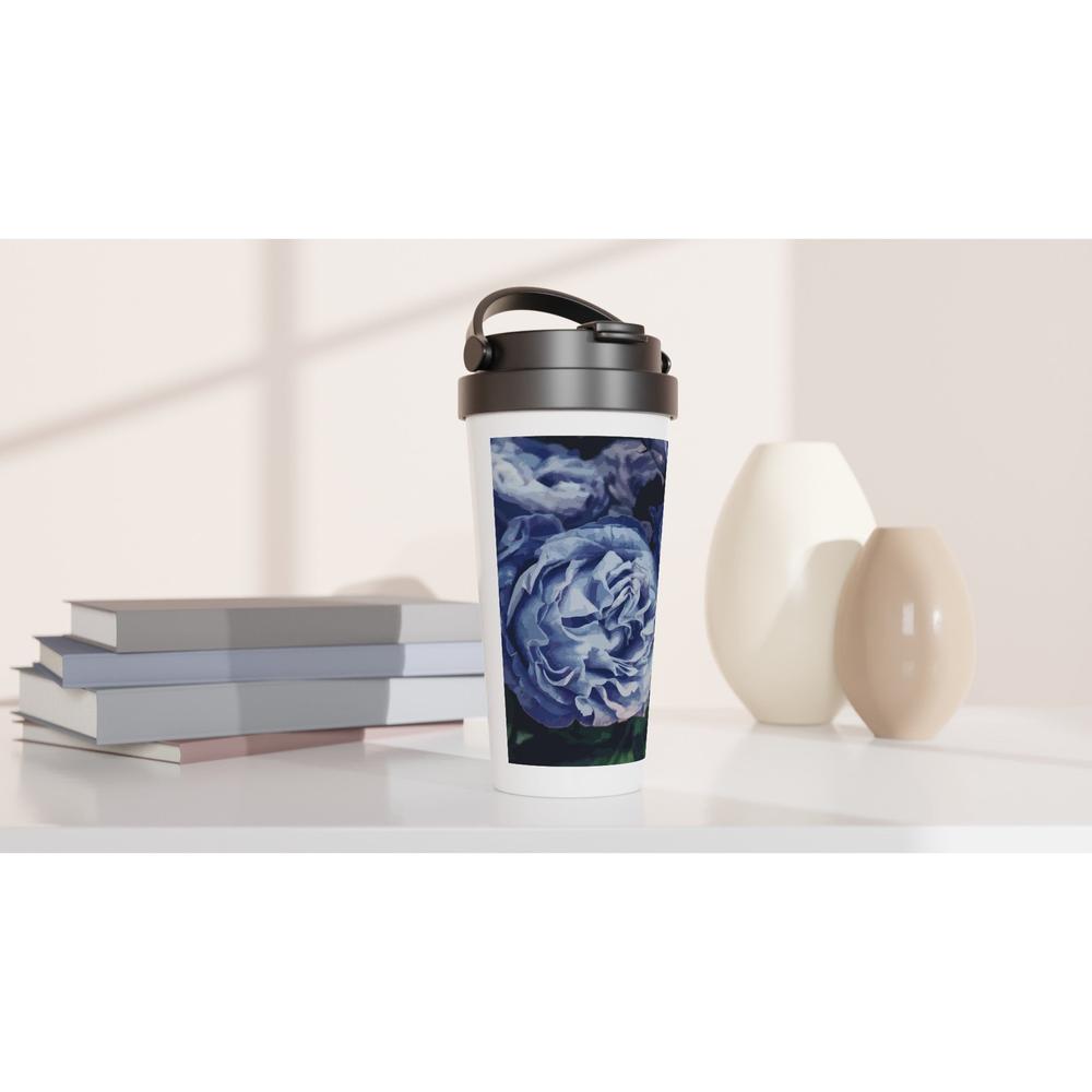 Designer stainless steel travel mug with artwork by NZ designer