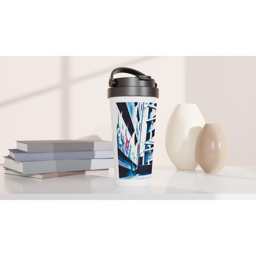 Designer stainless steel travel mug with artwork by NZ designer