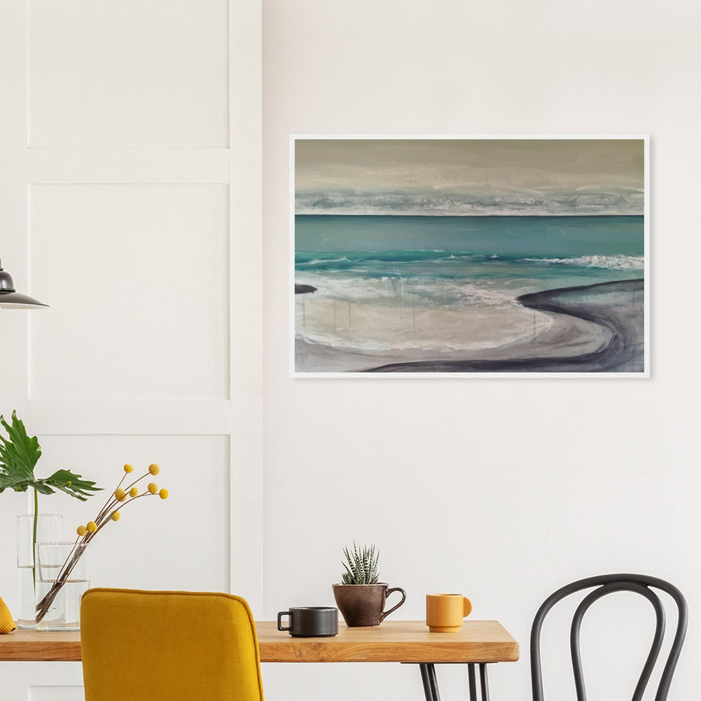 Artwork of Napier Beach with curved shoreline, turquoise sea and soft waves.