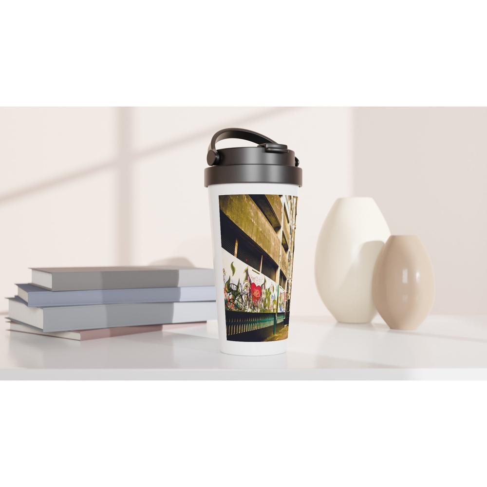 Designer stainless steel travel mug with artwork by NZ designer