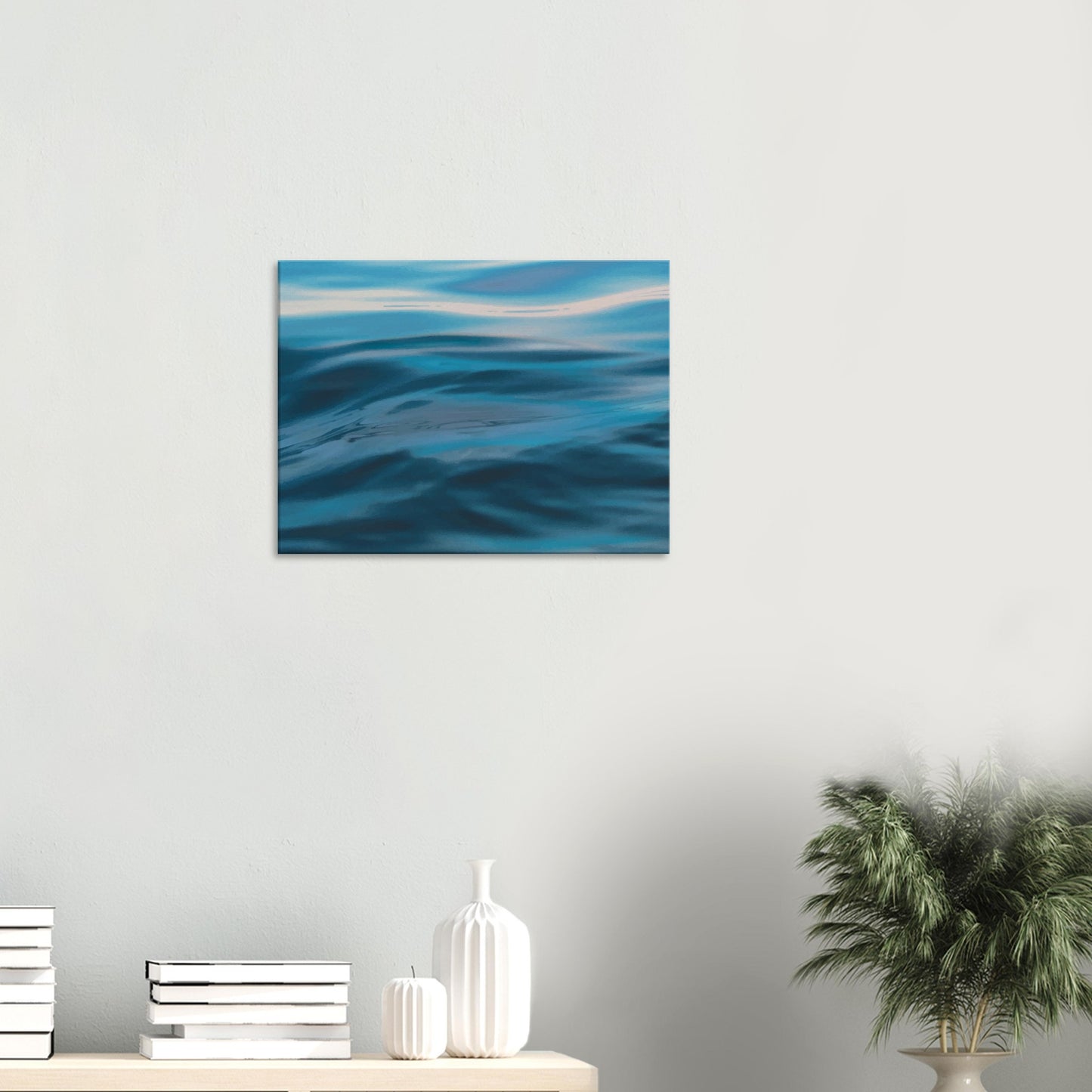 Flowing blue seascape with soft ripple textures and light reflections.
