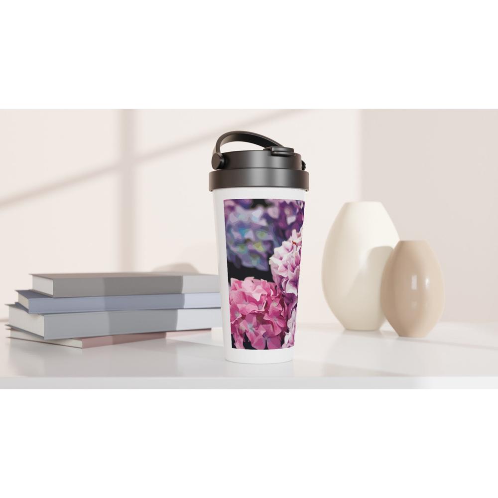 Designer stainless steel travel mug with artwork by NZ designer