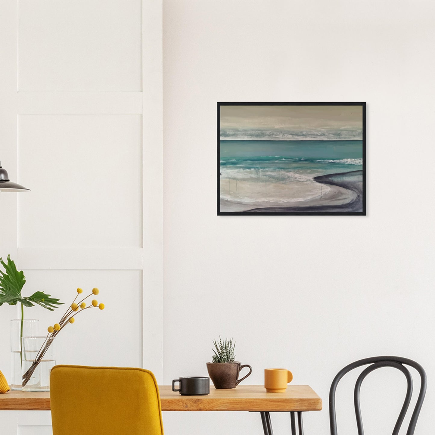 Artwork of Napier Beach with curved shoreline, turquoise sea and soft waves.
