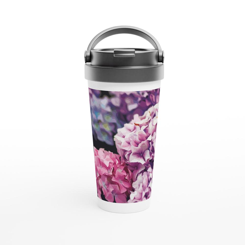 Designer stainless steel travel mug with artwork by NZ designer