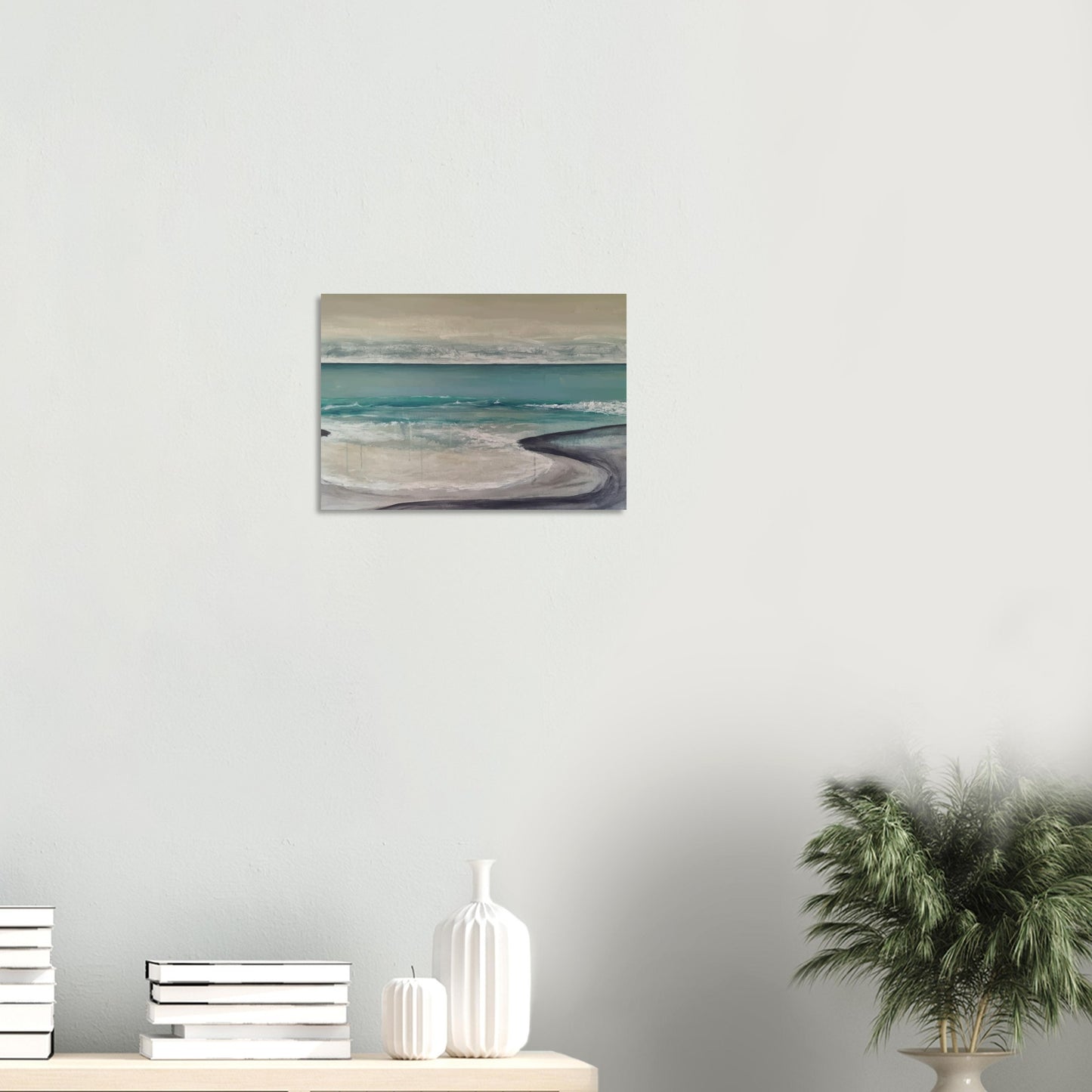 Artwork of Napier Beach with curved shoreline, turquoise sea and soft waves.