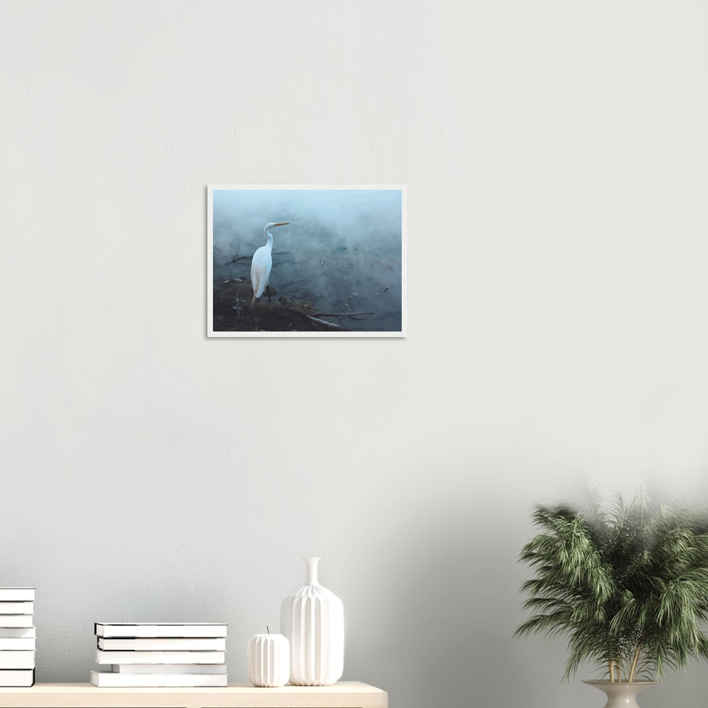'Grace in the mist' captures the graceful presence of the Kōtuku (white heron) standing still on the edge of a steaming geothermal pool.