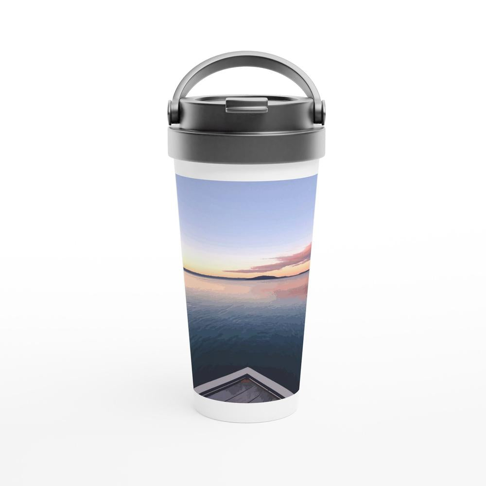 Designer stainless steel travel mug with artwork by NZ designer