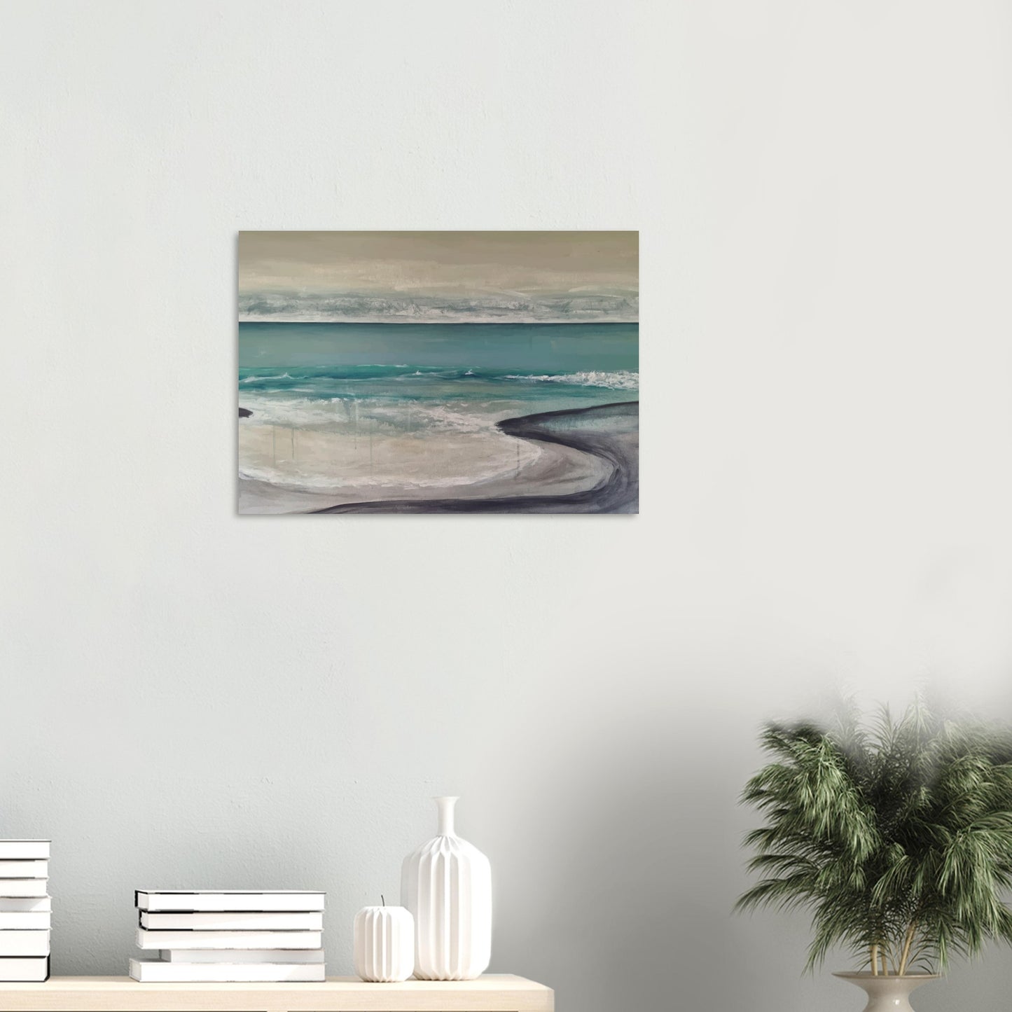 Artwork of Napier Beach with curved shoreline, turquoise sea and soft waves.