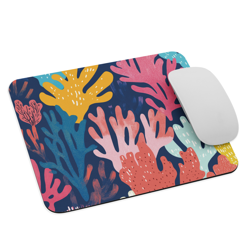 Colourful coral reef mouse pad design in pink, blue and yellow by NZ artist Ben Hart