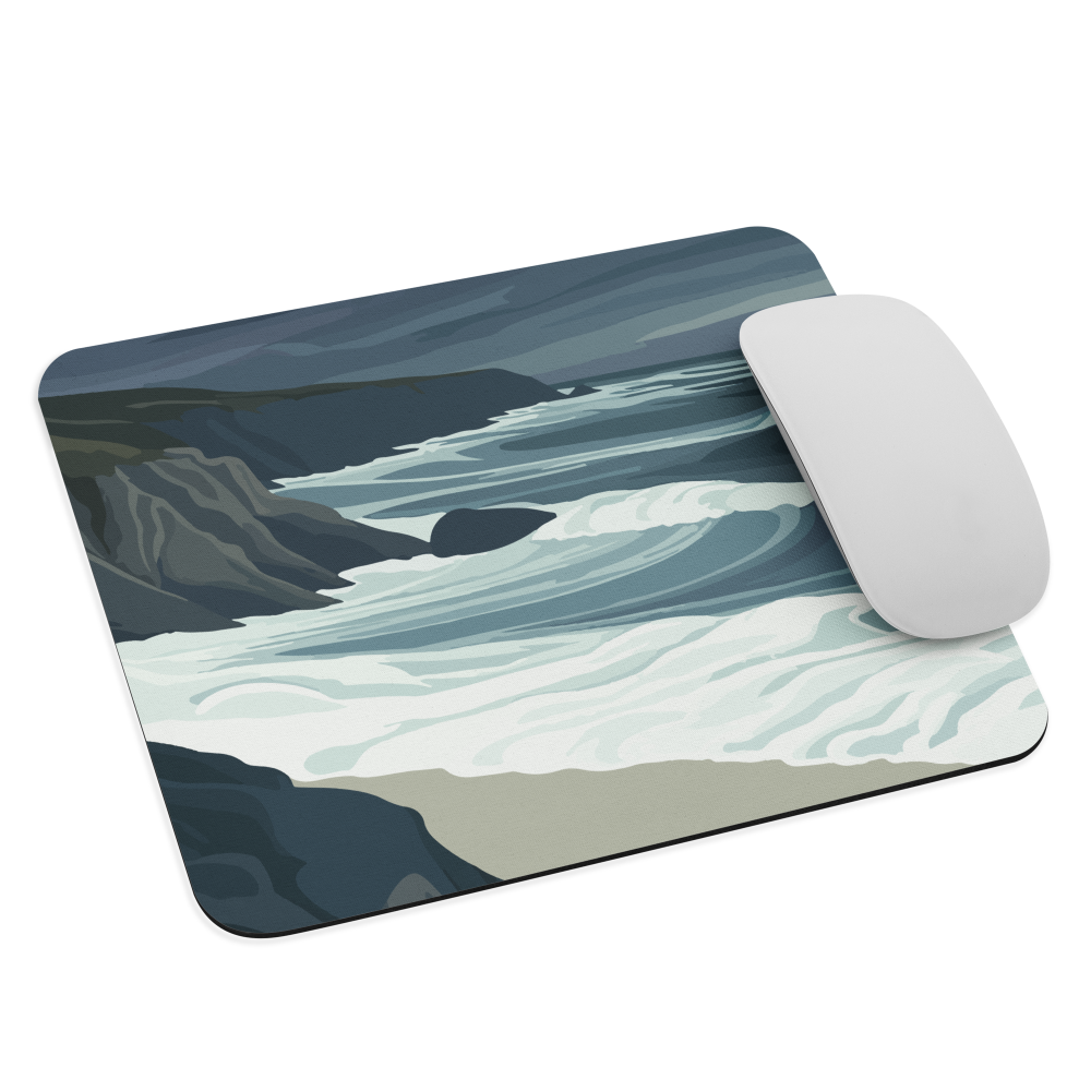 Mouse pad featuring moody Cape Kidnappers coastline with crashing waves and dark skies