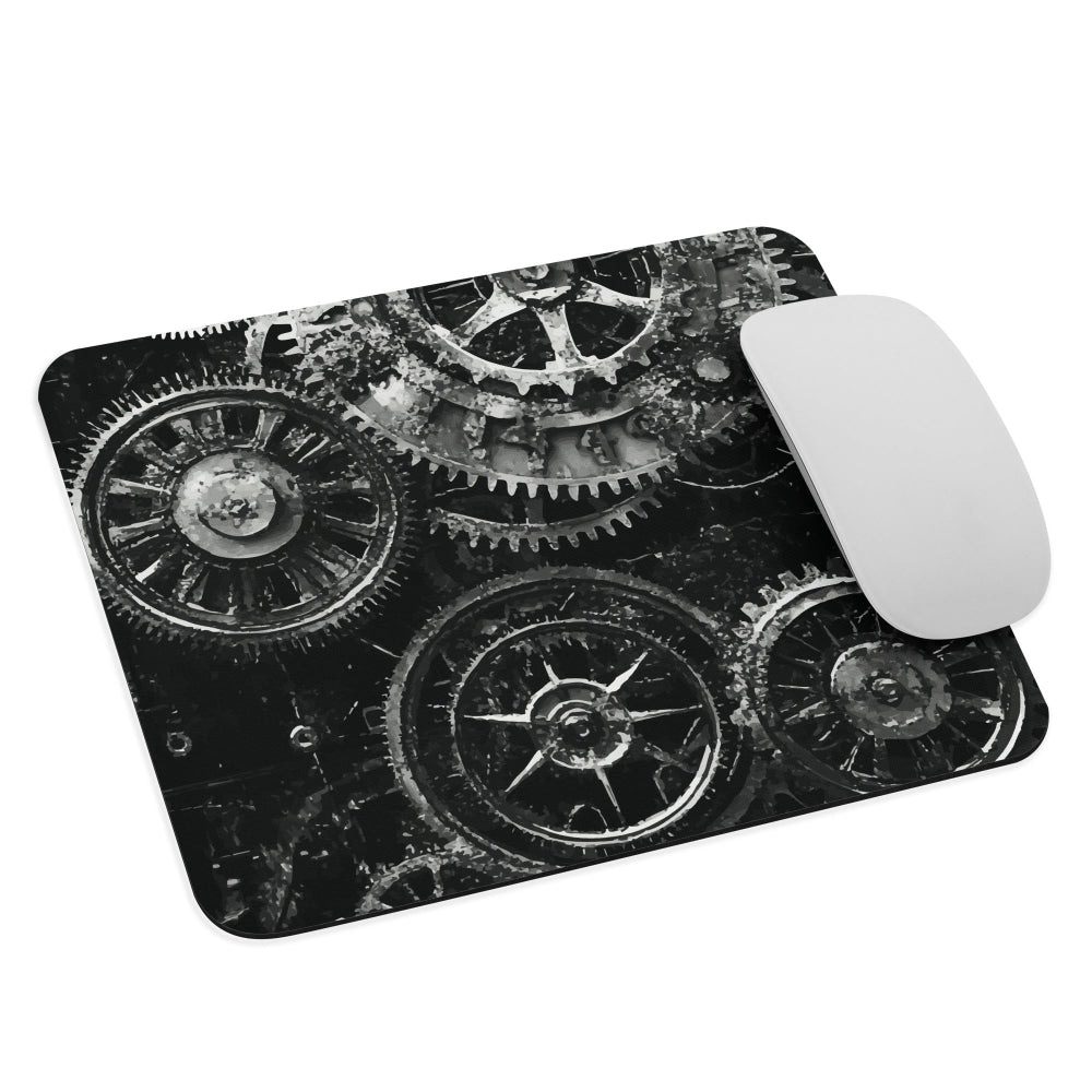 'Clockwork' mouse pad, a stunning fusion of gears, cogs, and vintage industrial charm.