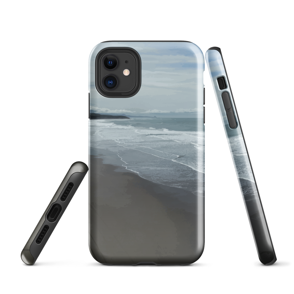 Phone case with a scenic photo of Riversdale Beach and ocean waves.