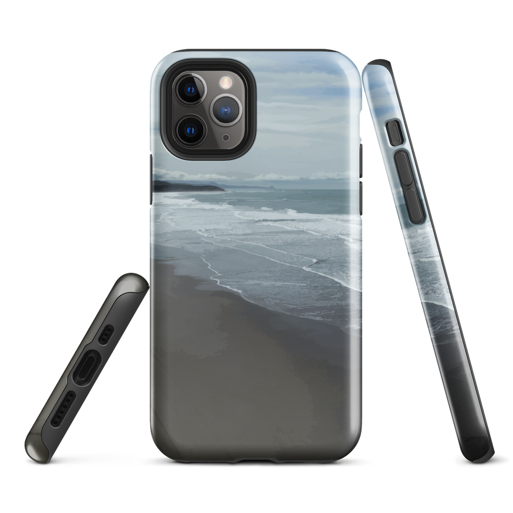 Phone case with a scenic photo of Riversdale Beach and ocean waves.