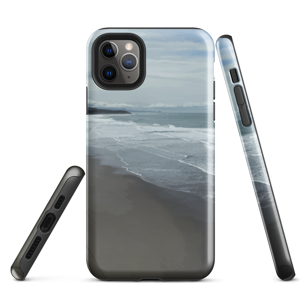 Phone case with a scenic photo of Riversdale Beach and ocean waves.