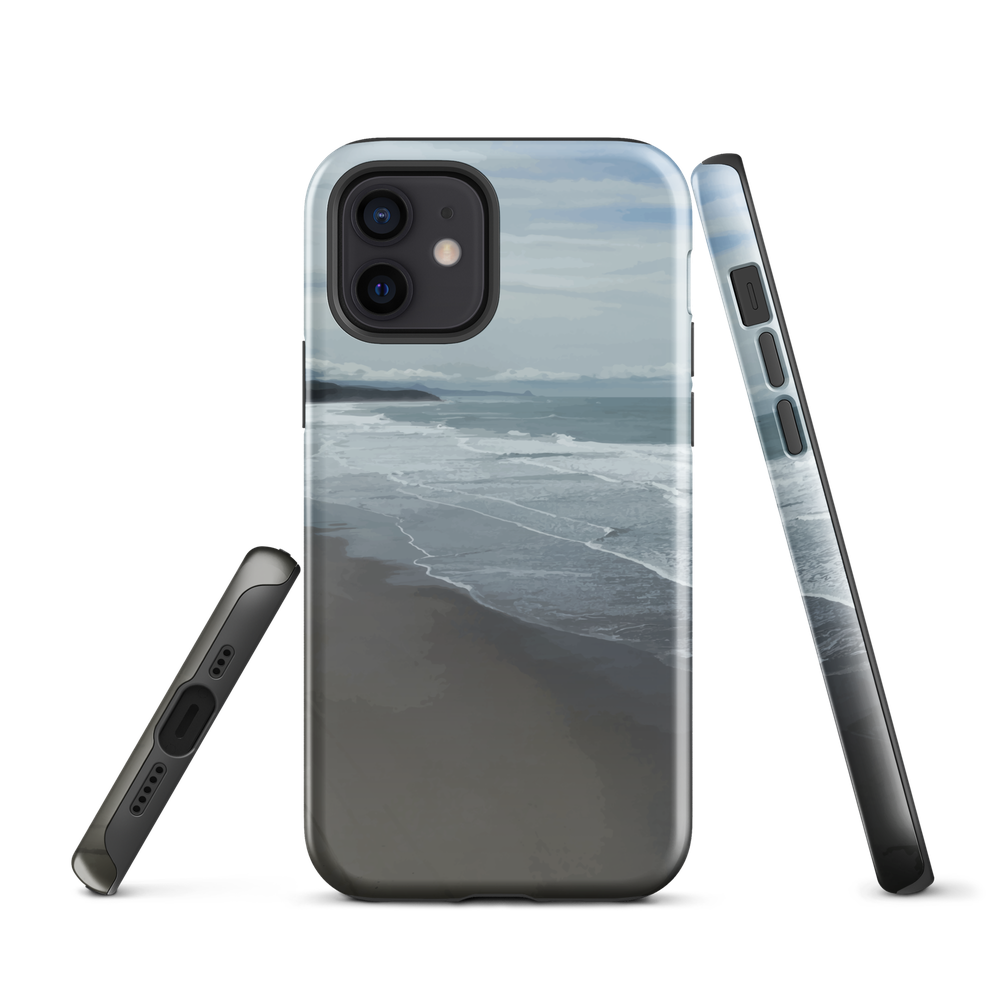 Phone case with a scenic photo of Riversdale Beach and ocean waves.