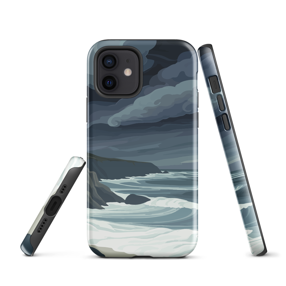 Phone case featuring moody Cape Kidnappers coastline with crashing waves and dark skies
