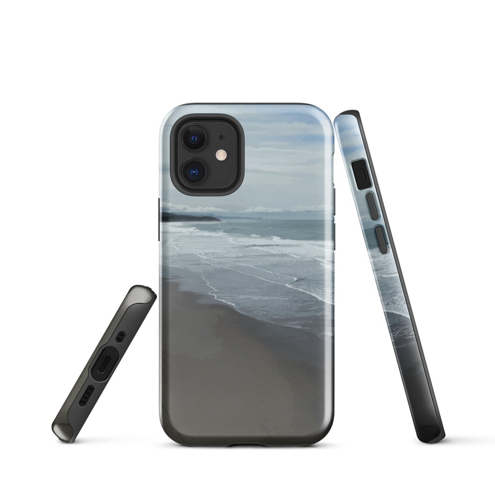 Phone case with a scenic photo of Riversdale Beach and ocean waves.