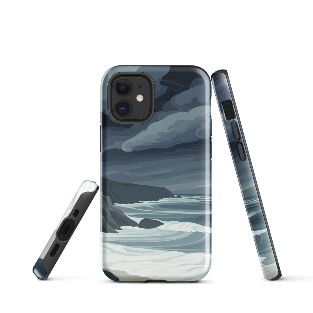 Phone case featuring moody Cape Kidnappers coastline with crashing waves and dark skies