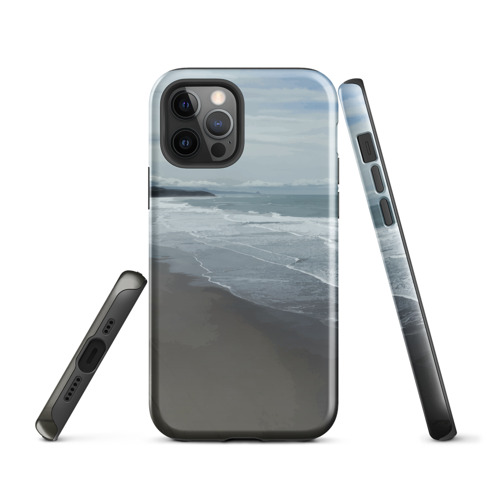 Phone case with a scenic photo of Riversdale Beach and ocean waves.