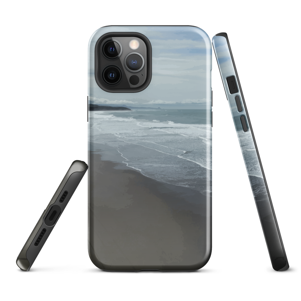 Phone case with a scenic photo of Riversdale Beach and ocean waves.