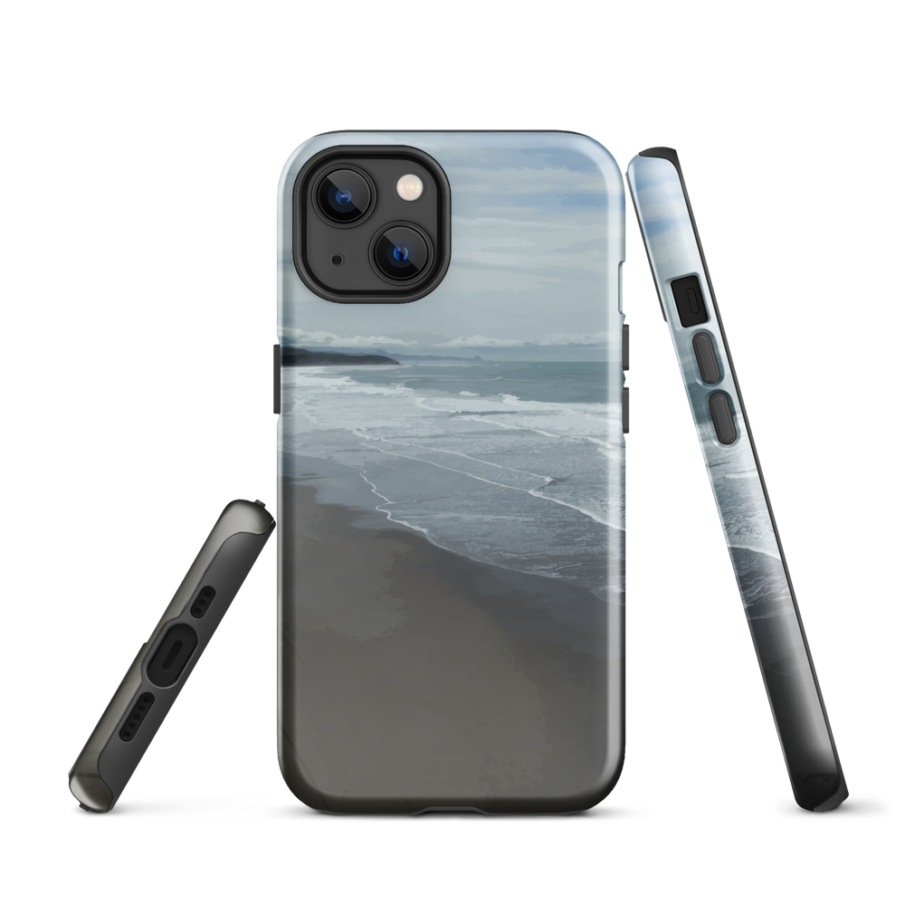 Phone case with a scenic photo of Riversdale Beach and ocean waves.