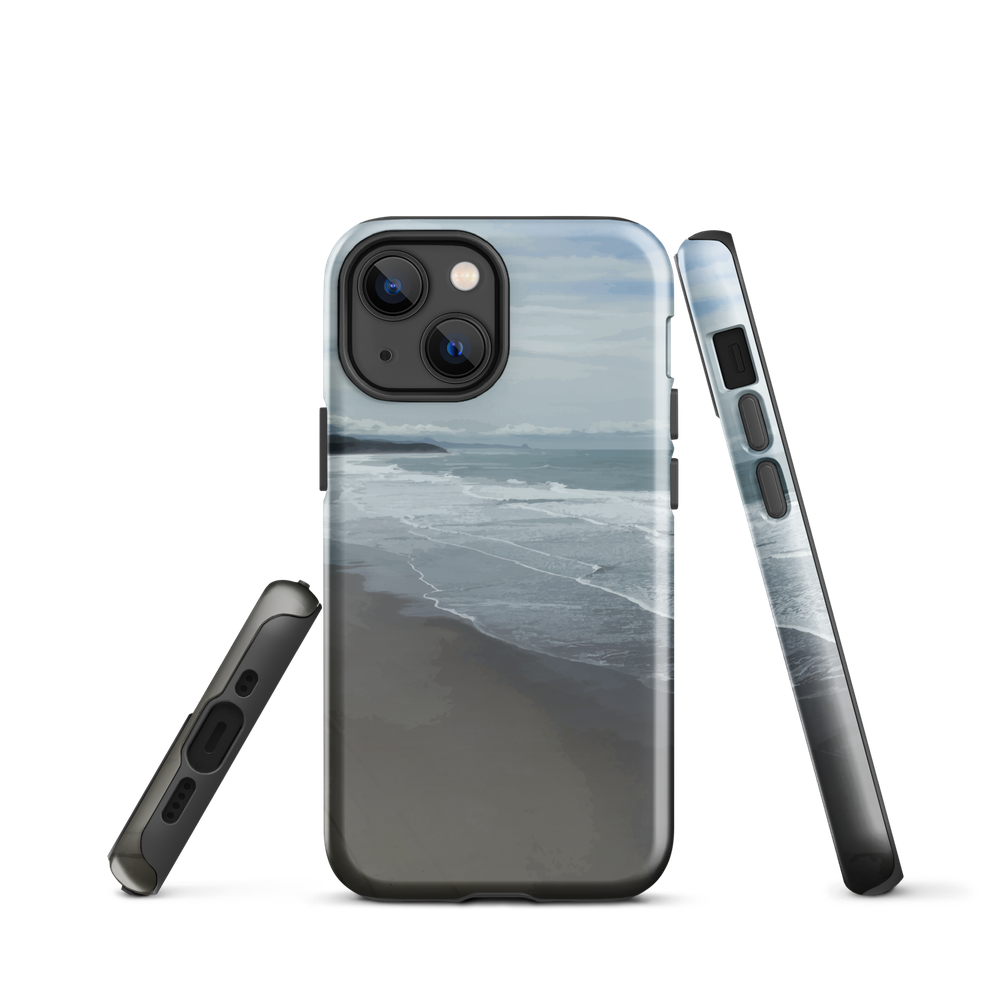 Phone case with a scenic photo of Riversdale Beach and ocean waves.