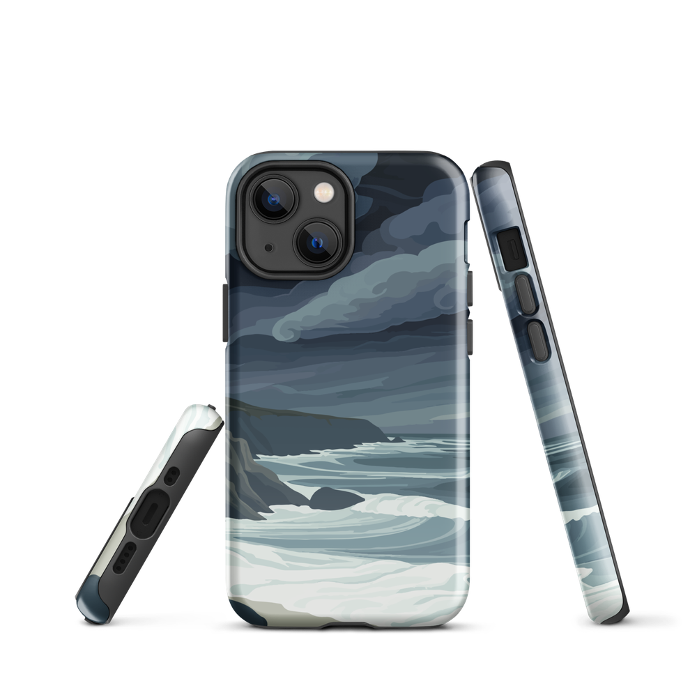 Phone case featuring moody Cape Kidnappers coastline with crashing waves and dark skies