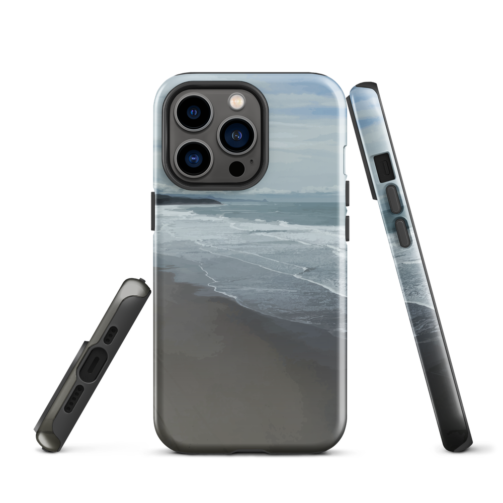 Phone case with a scenic photo of Riversdale Beach and ocean waves.