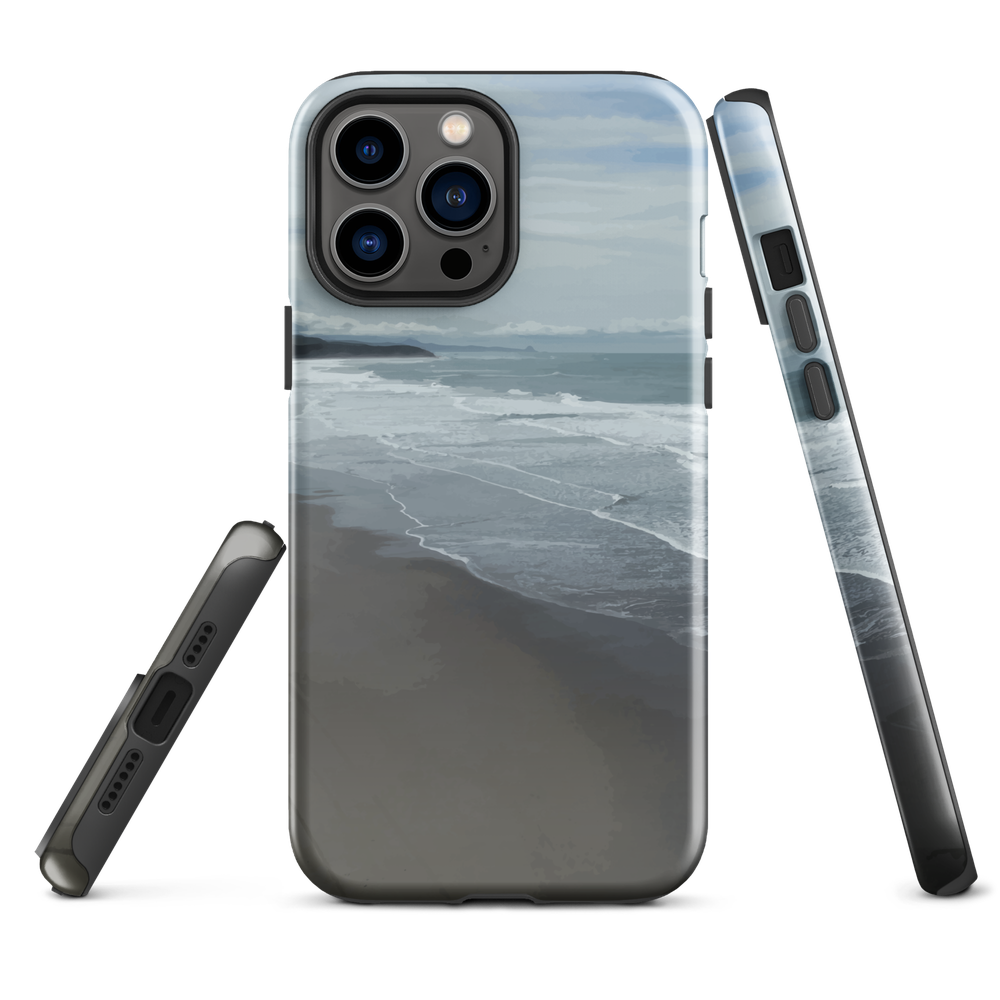 Phone case with a scenic photo of Riversdale Beach and ocean waves.
